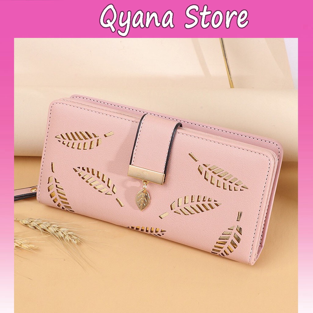 Ví nữ dài đựng tiền nhiều ngăn giá rẻ hình chiếc lá Qyana Store VD3