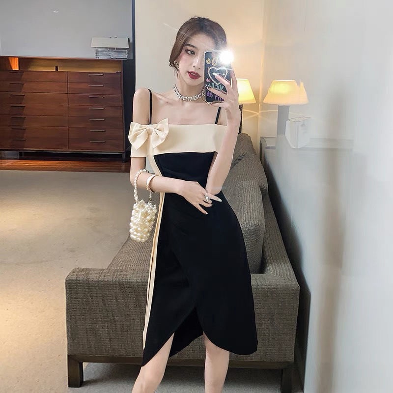 Pure lust little sexy goddess dress 2022 summer new one-word halter irregular skinny black dress