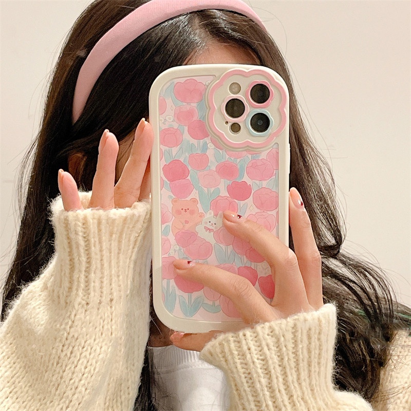 Ốp Điện Thoại Silicon Mềm Hình Hoa Tulip Gấu Thỏ 3D Cho iPhone 11 12 13 Pro max Mini XR X 6 6S 7 8 Plus XS max 11Pro 13Pro 8Plus