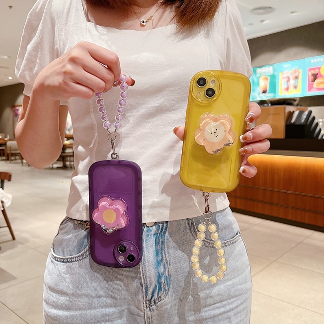 Casing Samsung Galaxy M23 A51 A20 A30 A20S A7 J6 Plus 2018 J7 Pro J2 Prime Cute Cartoon Flower Quicksand Stand Multicolor Trend Round Airbag Fine Hole Lens Protection Clear Soft Phone Case NKS 07