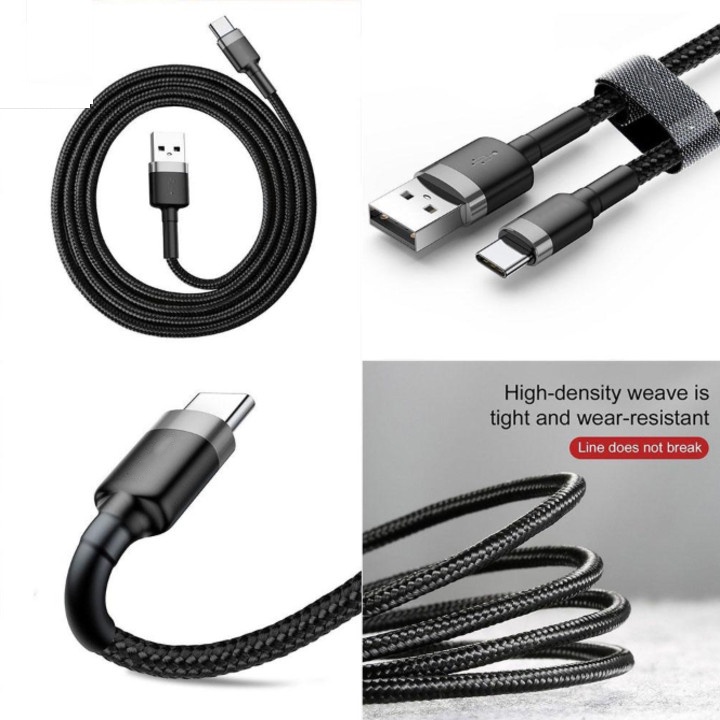 Dây Sạc điện thoại 3 in 1 Đầu Bọc Dù (Type C to Type C / Lightning/ Micro USB, Fast Charging & Data Cable )