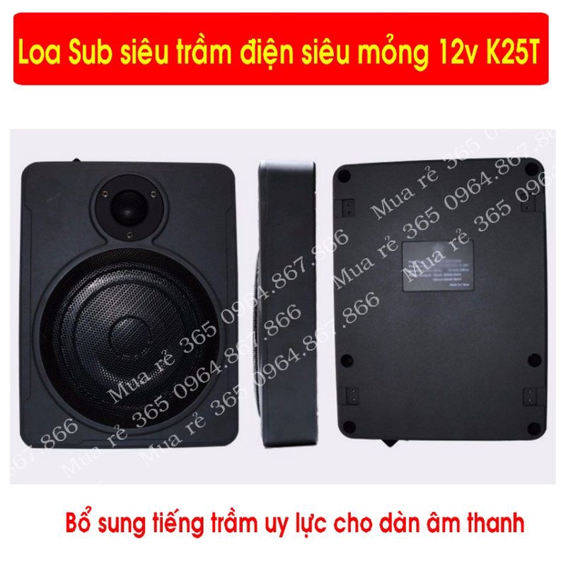 UY LỰC NHƯ SẤM Loa Sub siêu trầm  bass khủng 25 cm K25T gầm ghế  ô tô siêu mỏng, có loa tép đánh full cực hay, điện 12v