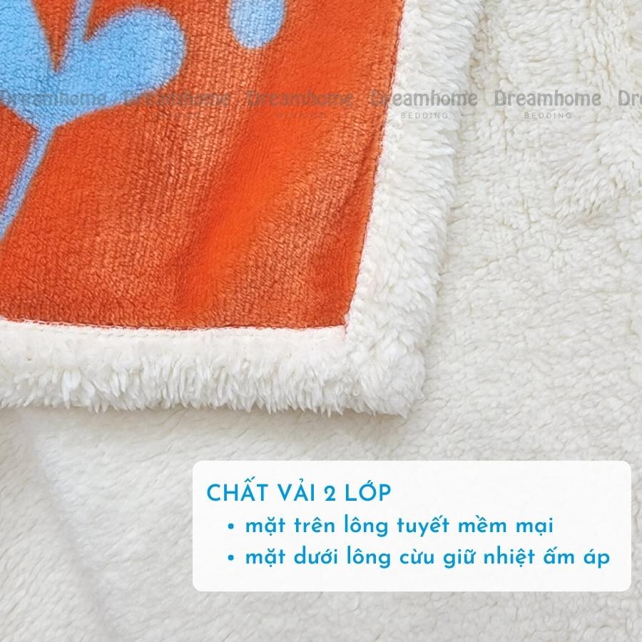 Chăn lông cừu cho bé Dreamhome Chăn cho bé đi học mùa đông 2 lớp dày ấm kích thước 1mx1m4