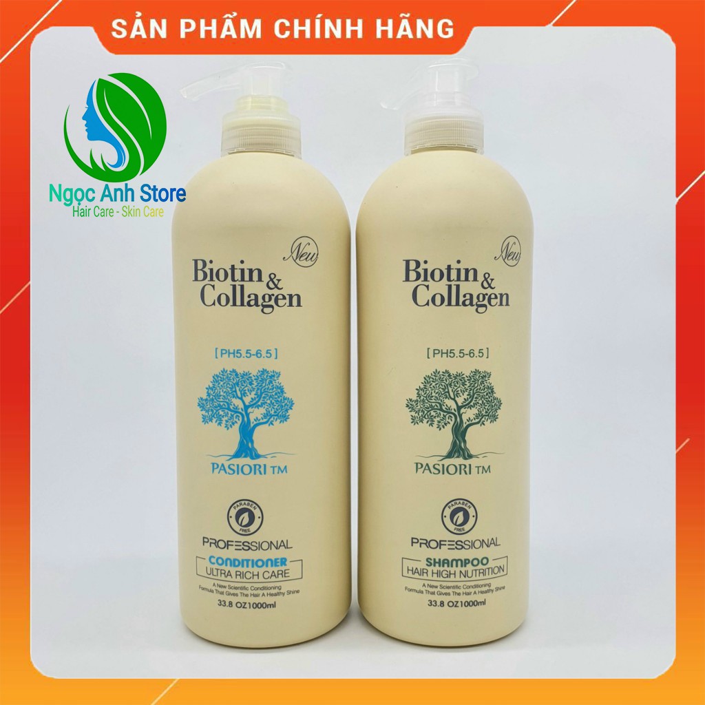 [Hàng Chính Hãng] Cặp Dầu Gội Xả Biotin Collagen Trắng 1000 ML Giảm Rụng Tóc, Phục Hồi Tóc Khô Xơ, Hư Tổn