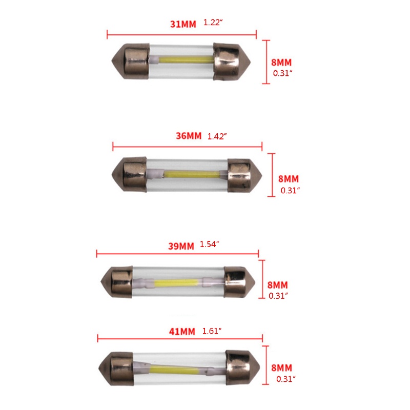 Bộ 10 Đèn COB 31mm 36mm 39mm 41mm Chất Lượng Cao Cho Xe Hơi