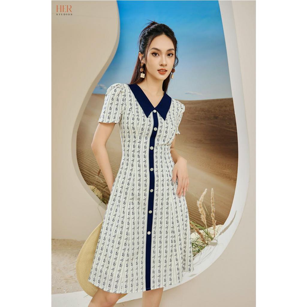 Váy nữ Her25 thiết kế dáng dài cổ V hoạ tiết hoa nhí