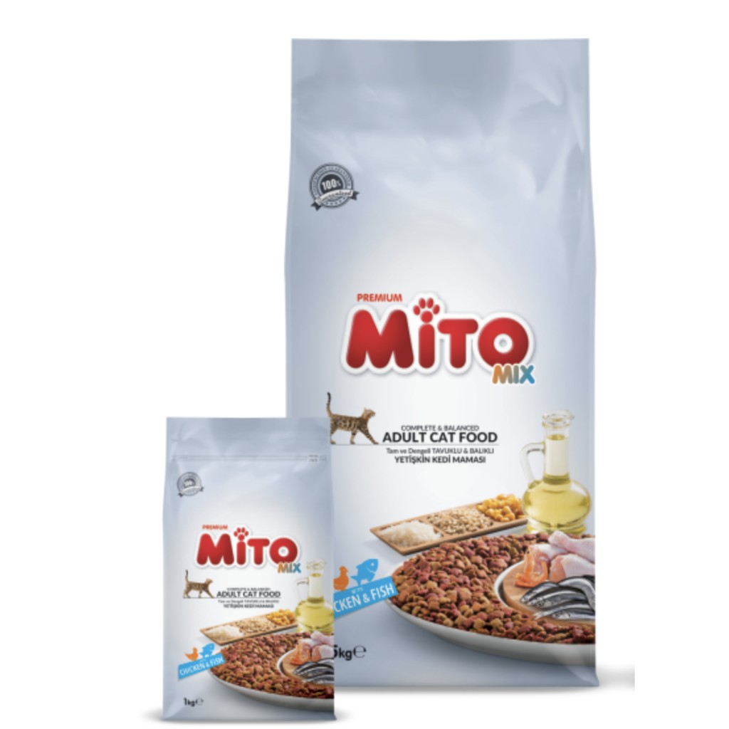 Mito Mix premium - thức ăn hạt cho mèo vị gà và cá ngừ bao 1kg