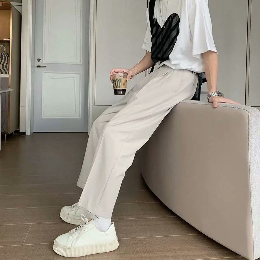 Quần dài ống rộng phong cách quần vải cạp cao Hàn Quốc thời trang baggy quần đen cho nam unisex karik simple trousers thẳng
