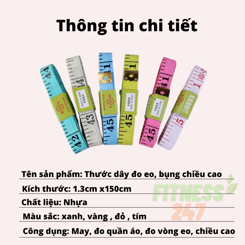 Thước dây đo eo, bụng, chiều cao, thước dây may đo dài 150cm loại có đầu sắt nhiều màu bền đẹp0