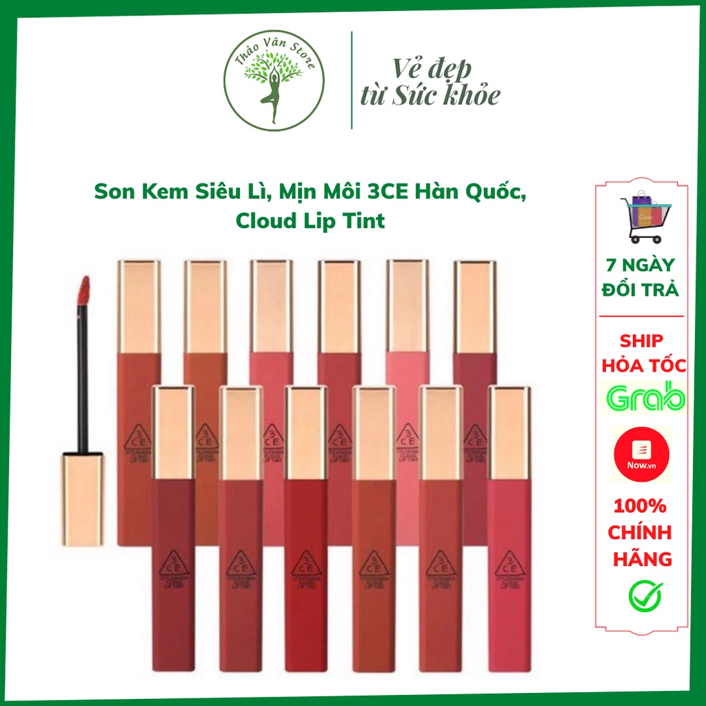 Son Kem Siêu Lì, Mịn Môi 3CE Hàn Quốc, Cloud Lip Tint - Chính hãng