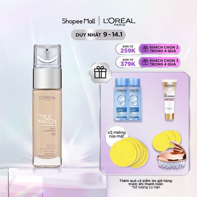 Kem nền mịn nhẹ dưỡng da dạng lỏng L'Oreal Paris True match Blendable Foundation 30ml