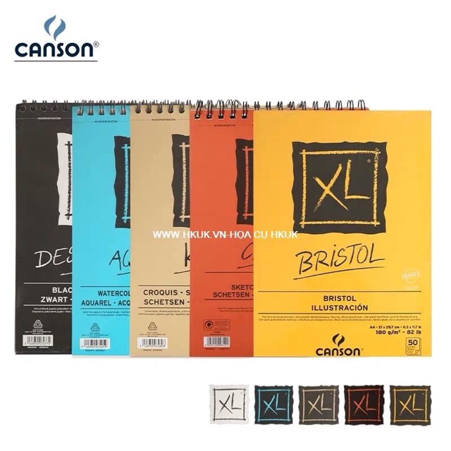 Giấy Canson XL vẽ chì, dạ marker, nước (dòng có nét đứt)