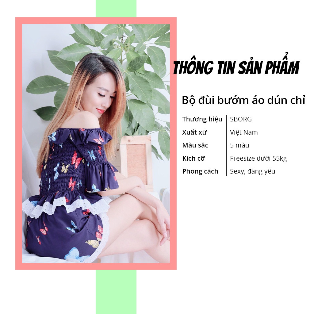 Bộ mặc nhà nữ SBORG đồ bộ lụa hàn áo dún chỉ trễ vai co giãn sexy quần đùi viền ren  cute freesize dưới 55kg quà tặng vợ