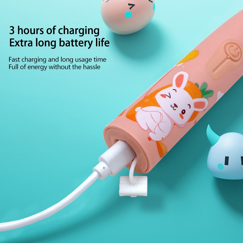 [Hàng mới về] Bàn chải đánh răng điện Sonic 6 đầu thay thế sạc USB thông minh họa tiết hoạt hình an toàn cho bé