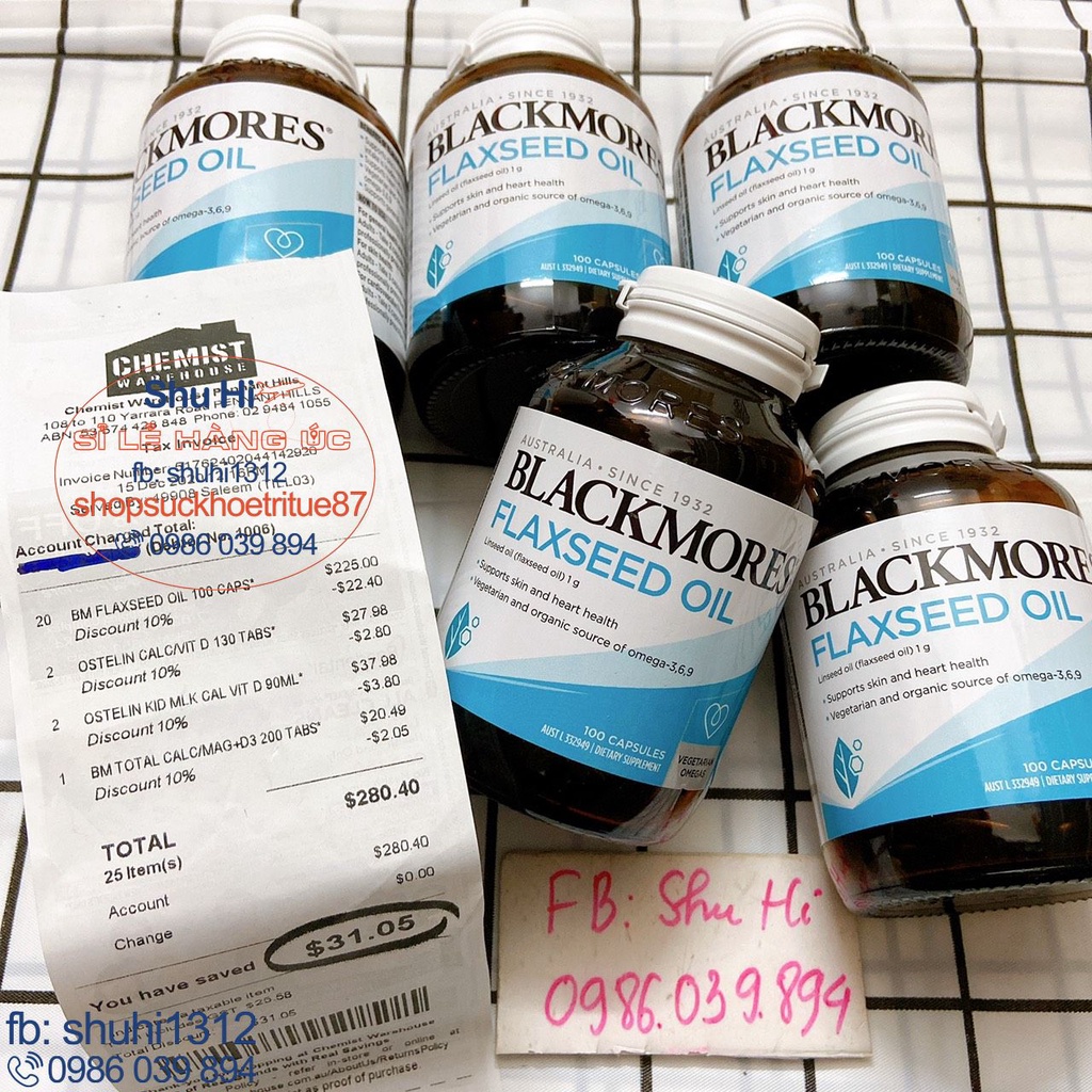 Tinh dầu hạt lanh blackmores flaxseed oil 1000mg 100 viên của úc, cung cấp omega 369 từ thực vật, đẹp da