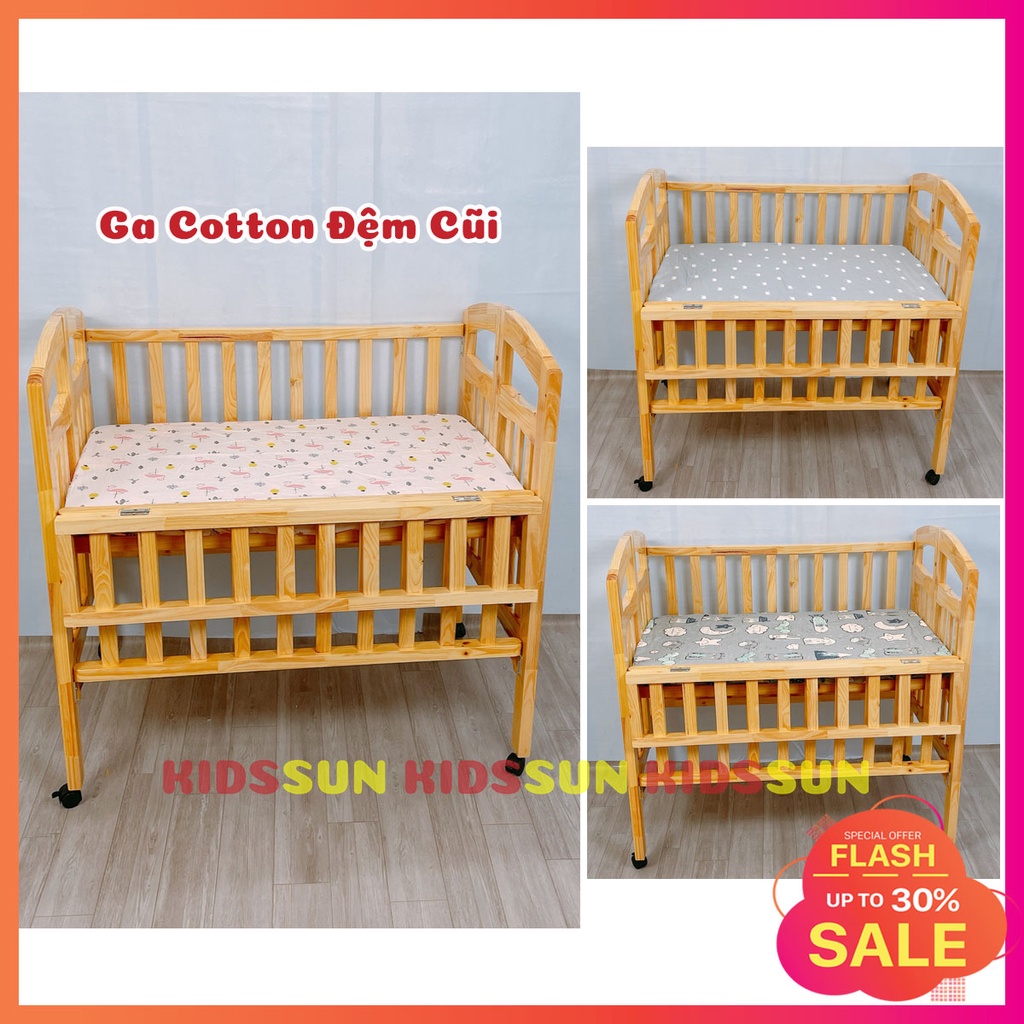 Ga Bọc Đệm Cũi Cho Bé Chất Liệu Cotton 100% Dày Dặn Mềm Mịn Thấm Hút Mồ Hôi Nhiều Màu Sắc Cho Đệm Cũi