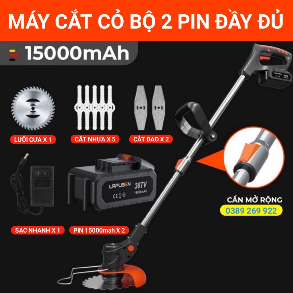 Máy cắt cỏ pin tỉa cành cầm tay pin khủng 10 cell,Máy cắt mini cỏ 2 pin. CÓ LƯỠI CẮT CƯỚC - LÕI ĐỒNG 100 %,1800W Động cơ