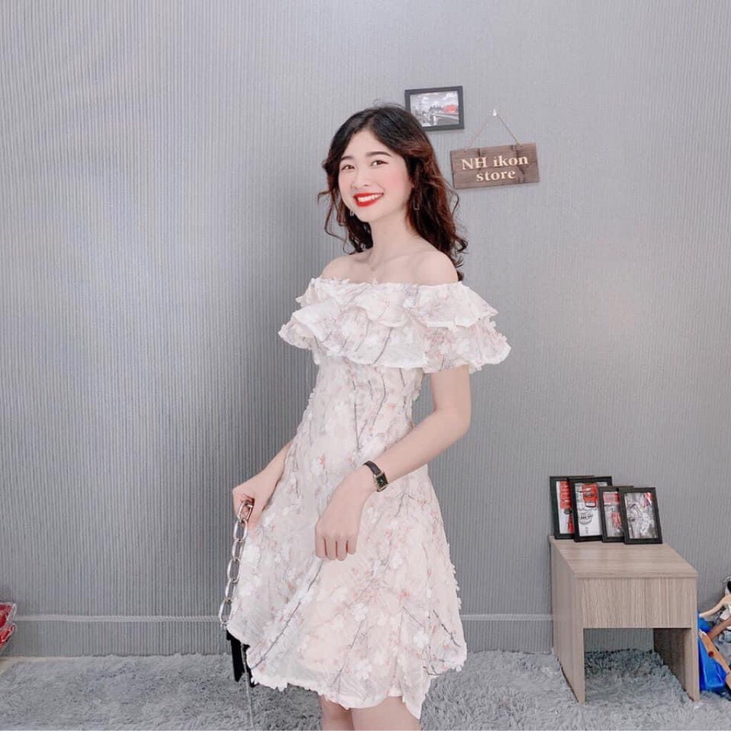 [Ảnh thật/Video] Váy hoa nhí trễ vai dáng xòe, Váy hoa vintage cao cấp | BigBuy360 - bigbuy360.vn