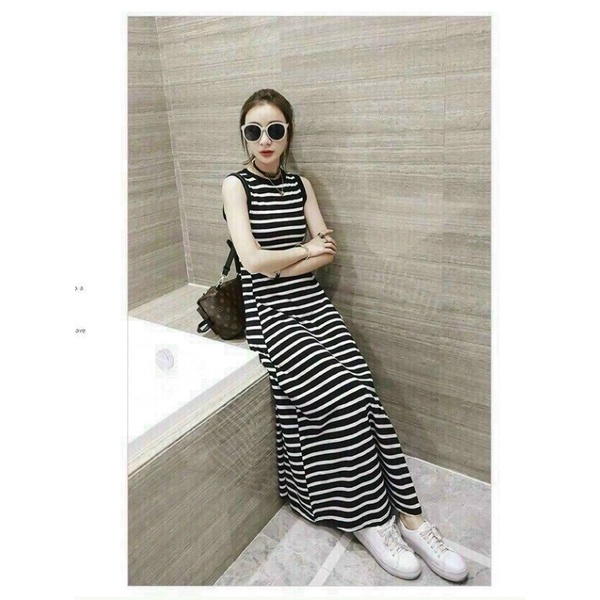 Đầm maxi đi biển dáng dài sọc ngang dạo phố xinh đẹp