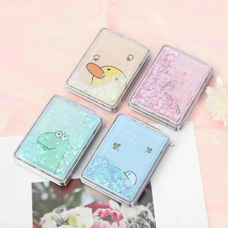 Gương mini cầm tay 2 mặt cao cấp - gương mini Hình Chữ Nhật, Tròn, Tai Thỏ, Kim Tuyến Nước bỏ túi