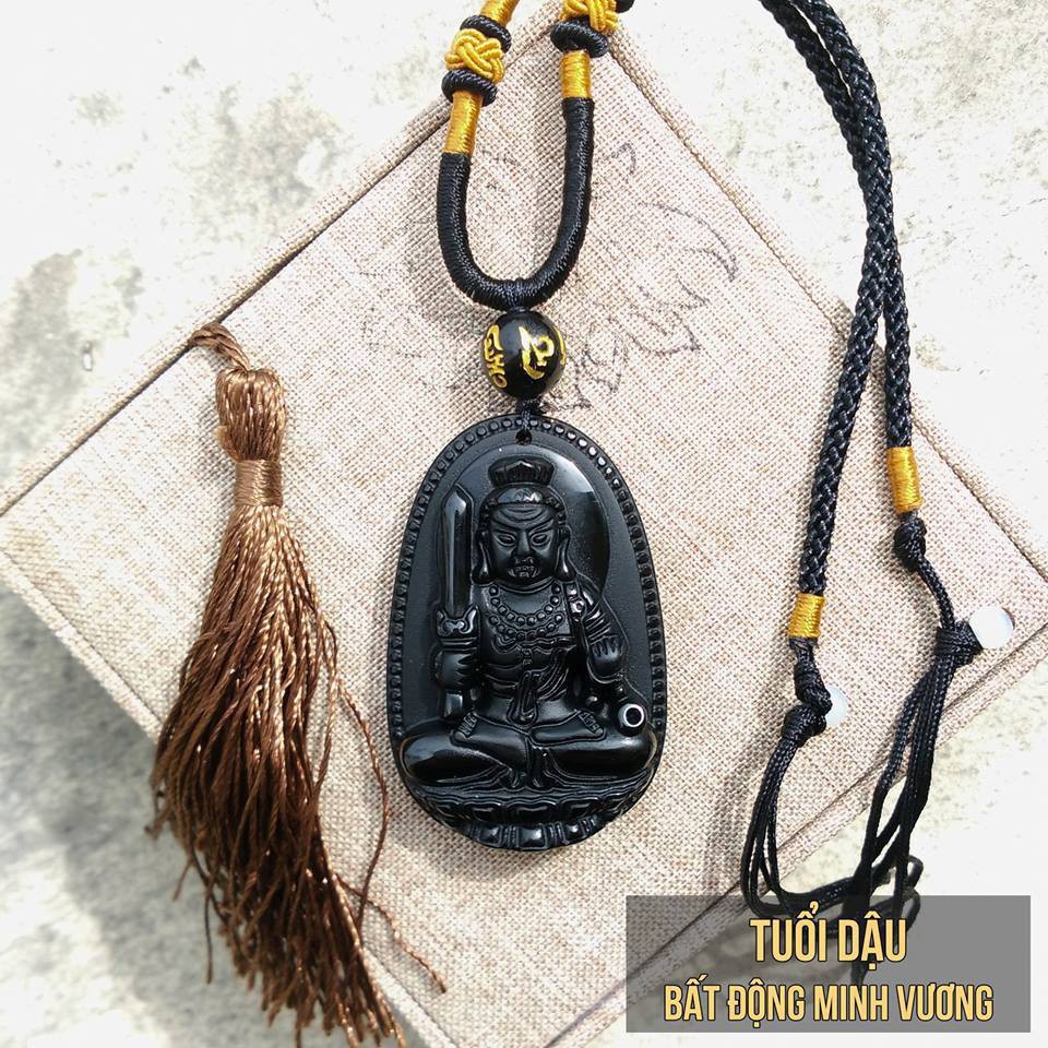 Phật Bản Mệnh Bất Động Minh Vương Phù Hộ Tuổi Dậu Đá Obsidian Màu Đen