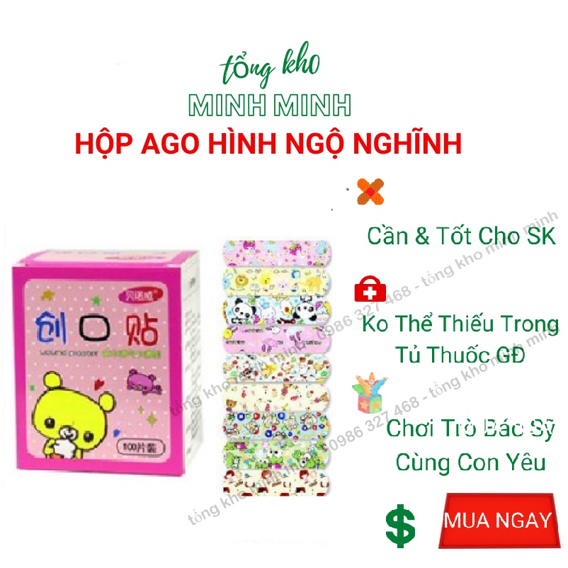 Hộp băng dán Ago,Hộp Băng keo cá nhân vô trùng HÌNH NGỘ NGHĨNH dễ thương siêu cute cho bé