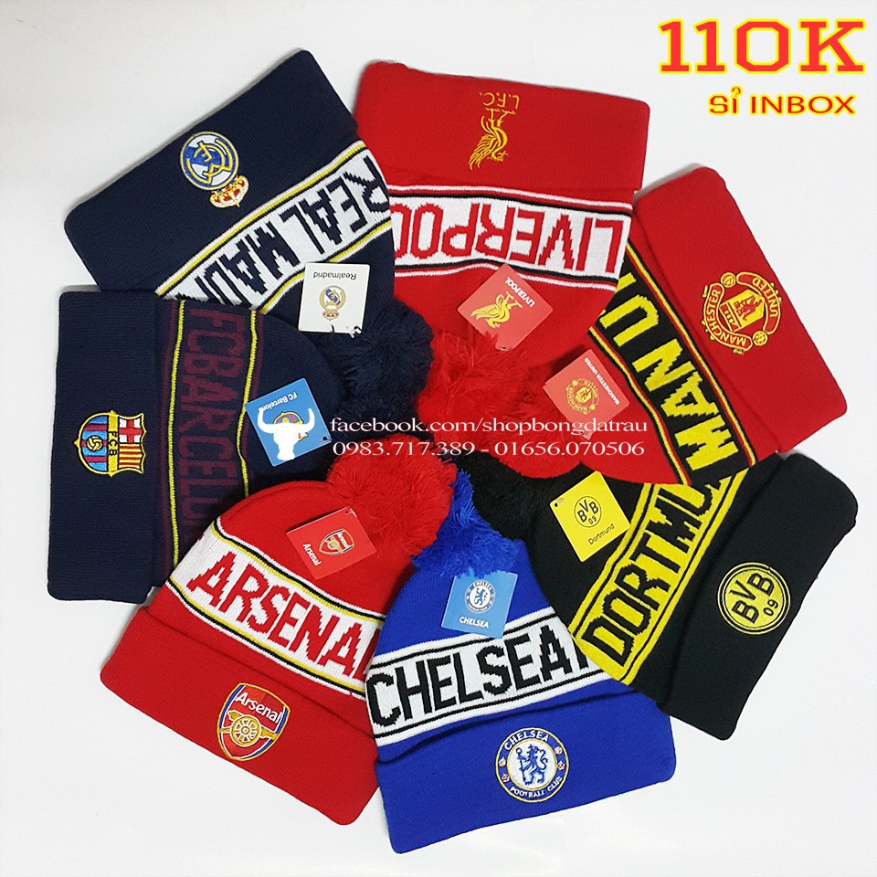 Combo khăn len, mũ len, găng tay len Arsenal Barca MU MC Real Liverpool AC