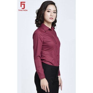 [ RẺ VÔ ĐỊCH ] Áo sơ mi nữ công sở tay dài Thái Hòa vải kate trơn - Màu đỏ đô - 047-12