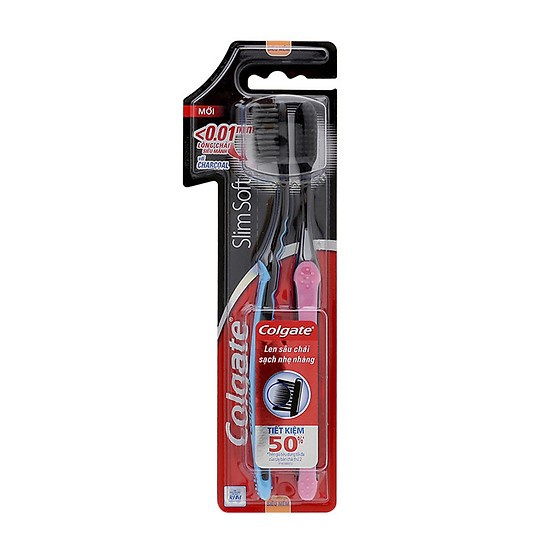 Bộ đôi bàn chải đánh răng Colgate slimsoft charcoal mềm mảnh than hoạt tính