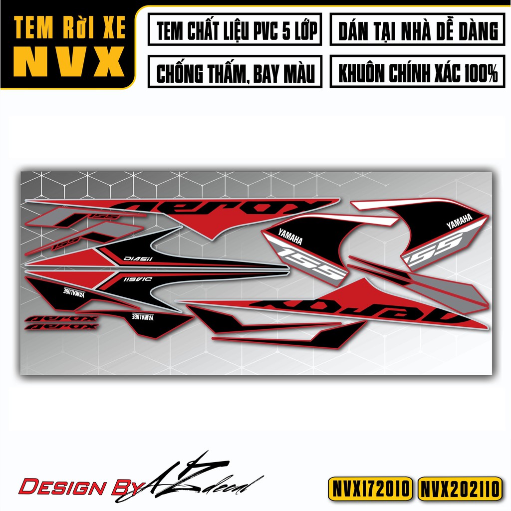 Tem Aerox Dán Xe NVX 125-155 | NVX10 | Dán Xe Màu Trắng, Đen, Đỏ, Xanh - Decal Cao Cấp Chống Nước, Bền Màu Cho NVX V1/V2