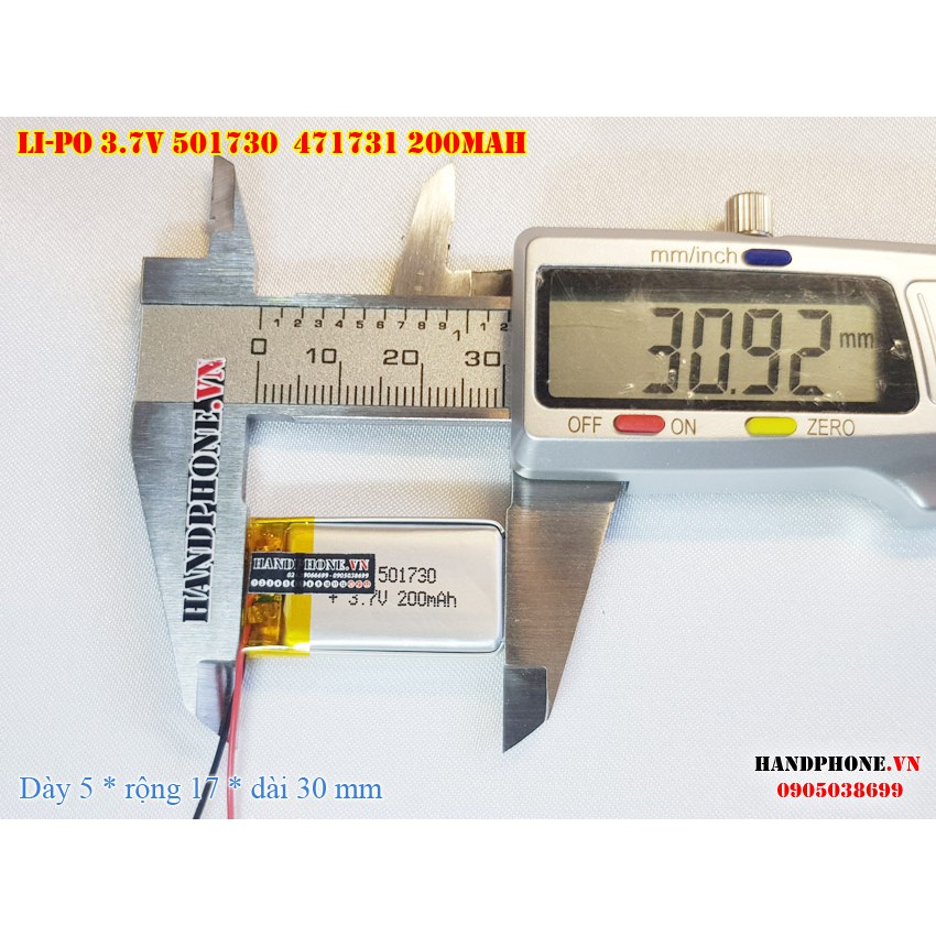 Pin Li-Po 3.7V 200mAh 501730 471731 (Lithium Polymer) cho tai nghe Bluetooth, loa Bluetooth, định vị GPS, máy nghe nhạc