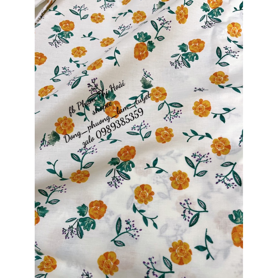 Vải thô cotton hoa thạch thảo mềm mịn mát may váy đi chơi,bộ mặc nhà