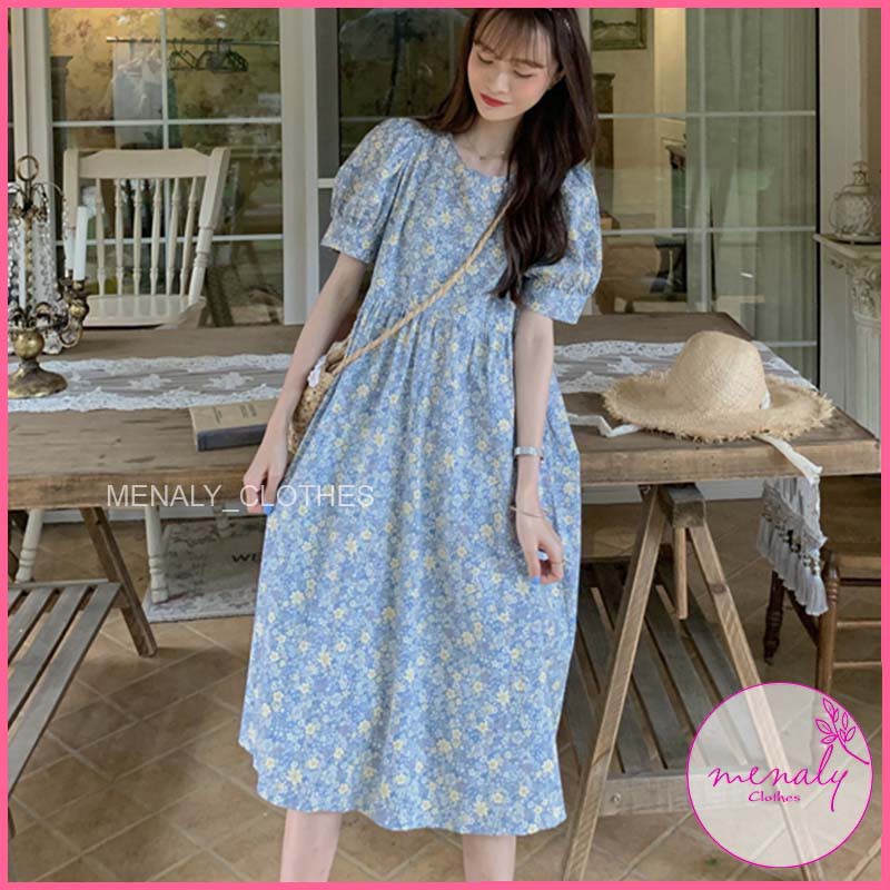 Váy babydoll hoa nhí cộc tay dáng dài tay bồng VH026
