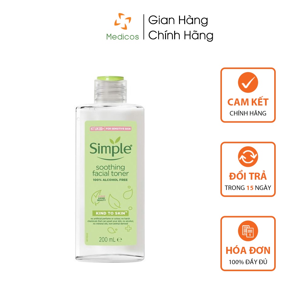 Nước Hoa Hồng Cân Bằng Da Dịu Nhẹ Simple Kind To Skin Soothing Facial Toner 200ml