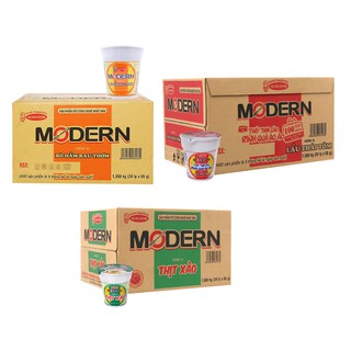 Thùng 24 ly mì Modern 3 vị lẩu Thái tôm 65g- Modern thịt xào 65g- bò hầm rau thơm 65g