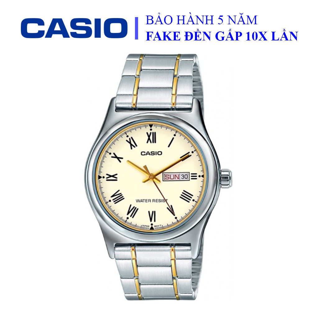 Đồng hồ Casio nam dây sắt thể thao, khung viền bạc ánh kim sang trọng, chống nước WR30M (MTP-V006SG-9BUDF)