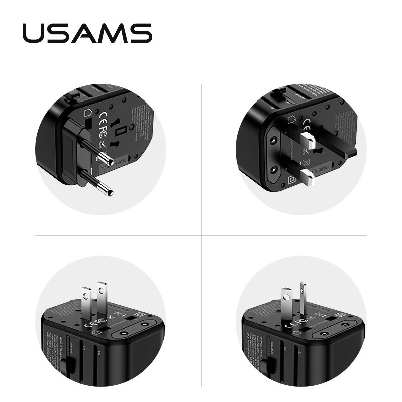 Cục sạc du lịch toàn cầu tích hợp công nghệ sạc nhanh PD + QC USAMS US-CC071 T16 Universal PD and QC Fast Travel Charge