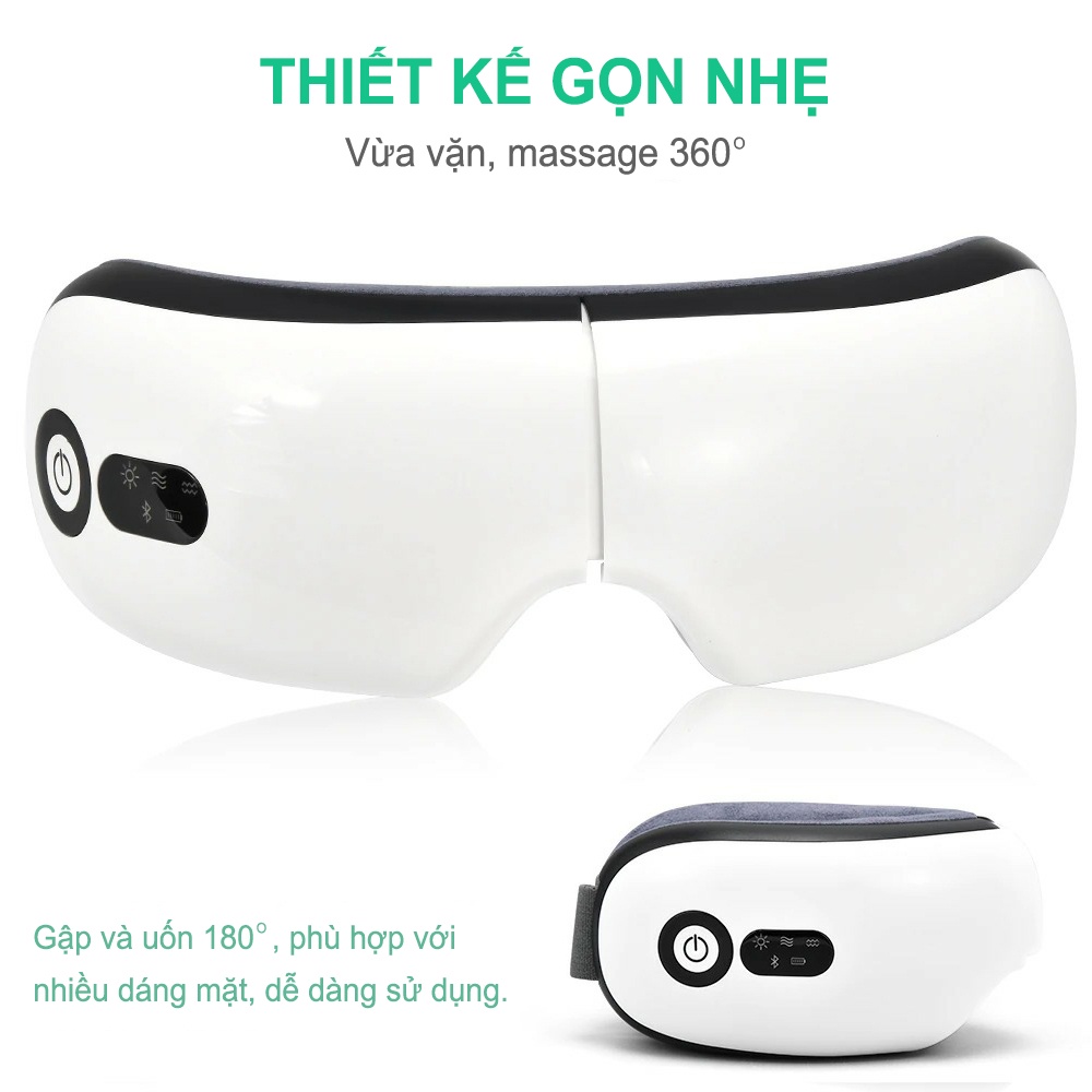 Máy massage mắt 8S cao cấp, 5 chế độ massage, chườm mắt, massage bằng túi khí 9D, rung đa tần kèm nhạc Bluetooth