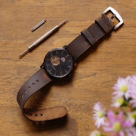 Dây đồng hồ nato RAM Leather da bò sáp ngựa điên vintage