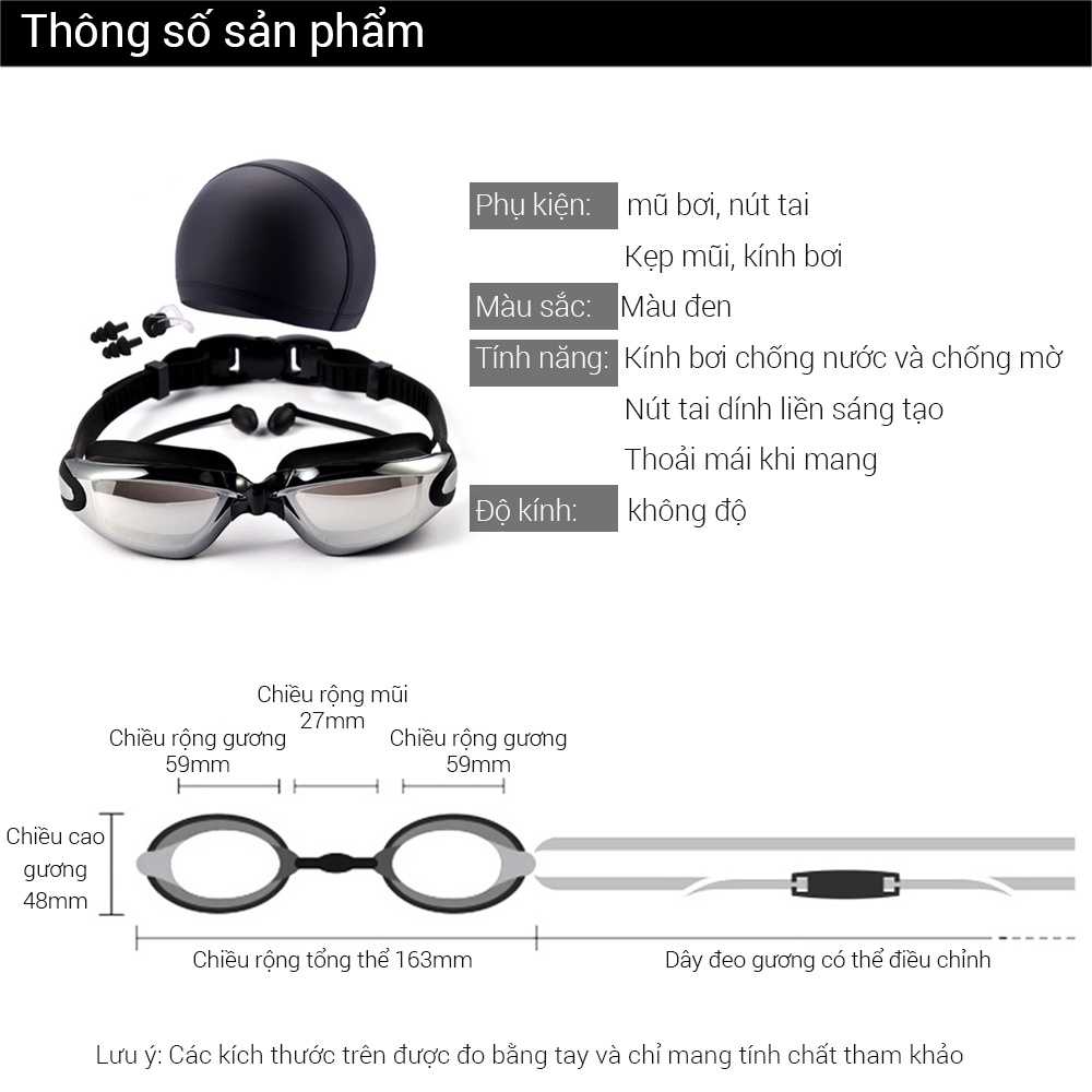 OneTwoFit Bộ kính bơi người lớn 4 trong1 Bộ Kính bơi tráng gương kèm mũ bơi và bịt tai kẹp mũi cho nam nữ  ET005501