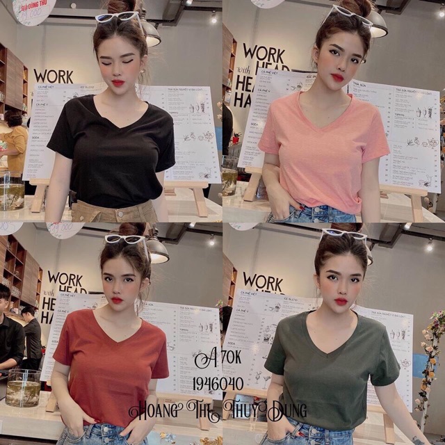 Áo phông nữ cổ tim G.A.P áo thun nữ chất cotton lung linh nhiều màu 312