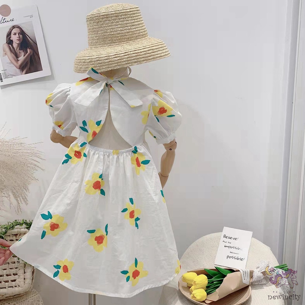 Đầm Công Chúa Hở Lưng Họa Tiết Hoa Dễ Thương Thời Trang Mùa Hè Cho Bé Gái