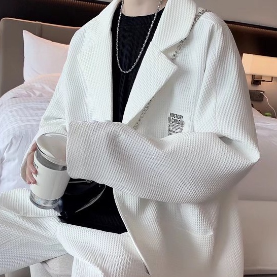 Áo khoác blazer Trắng Áo  Màu Trắng Kiểu Bánh Quế Phong Cách Đường Phố Hàn Quốc Thời Trang Cao Cấp Cho Nam Bộ đồ