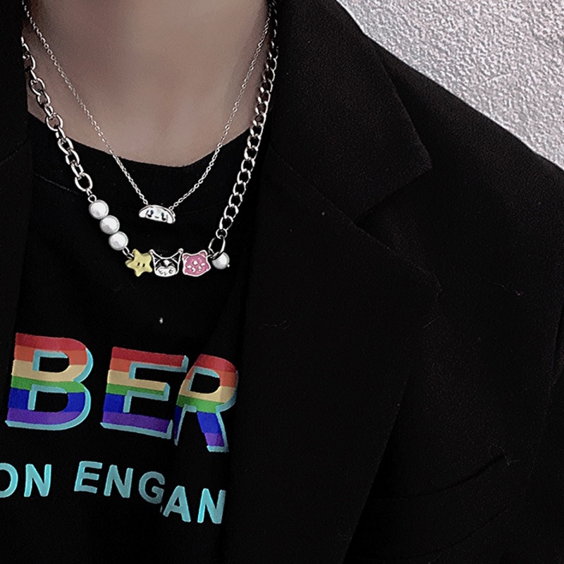 Vòng Cổ Chuỗi Hạt Ngọc Trai Họa Tiết Hoạt Hình Phong Cách hip hop Đường Phố