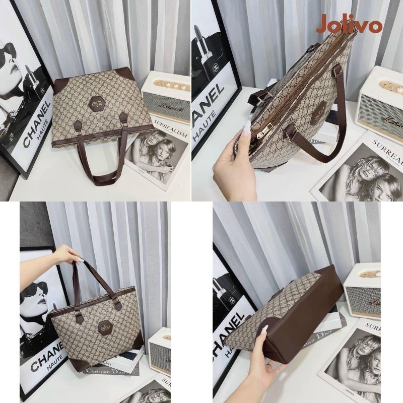 Túi xách nữ bản to Gu.ci kẹp nách xách tay quai da có khóa kéo thời trang JOLIVO T1.036