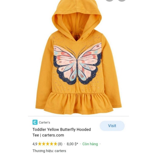Áo thun dài tay có mũ cho bé gái size 12m tới 4y (HÀNG B)