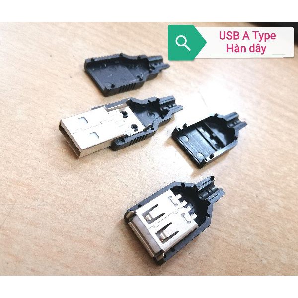 đầu cắm USB A Type đực cái hàn dây 4 Pin có vỏ ốp