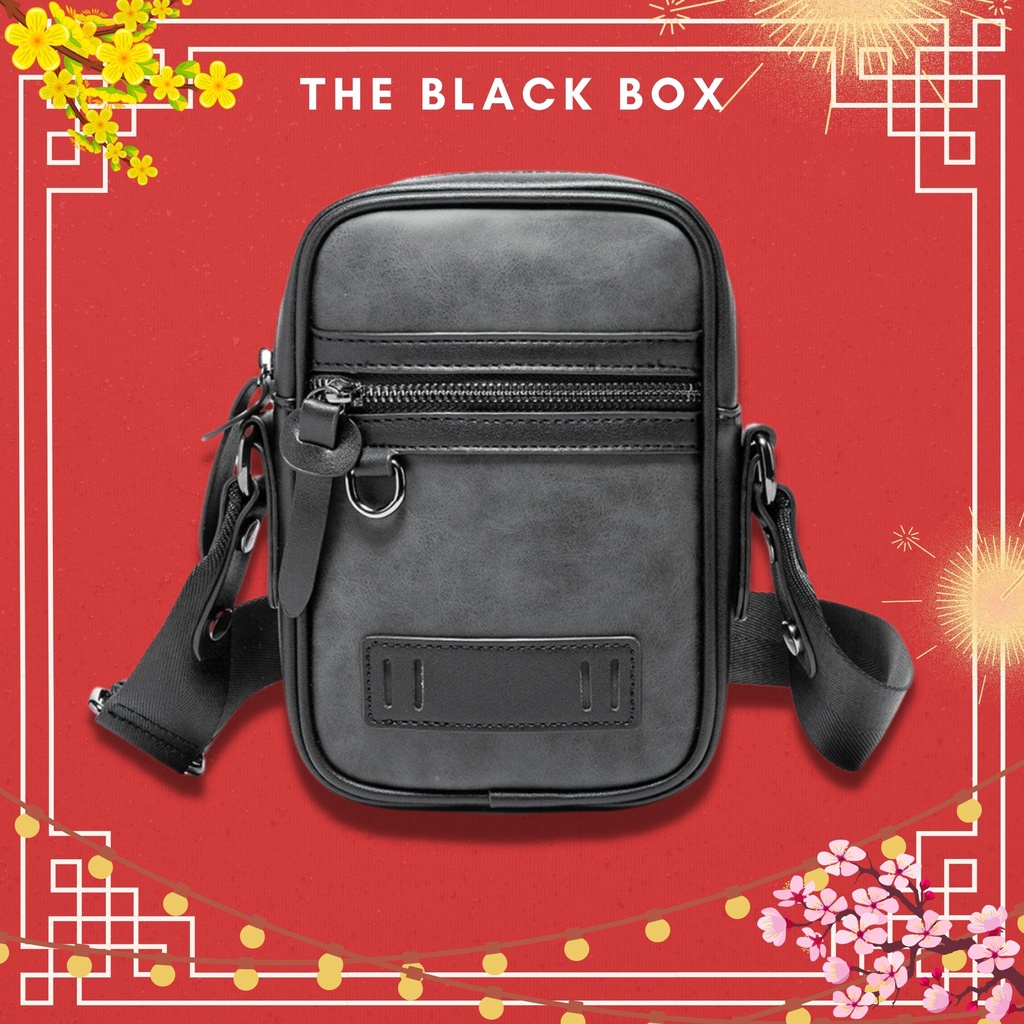 Túi Đeo Chéo Nam Da Pu Nhỏ Gọn Trẻ Trung, Da Loại Xịn 2 Màu Đen Và Xám - The Black Box