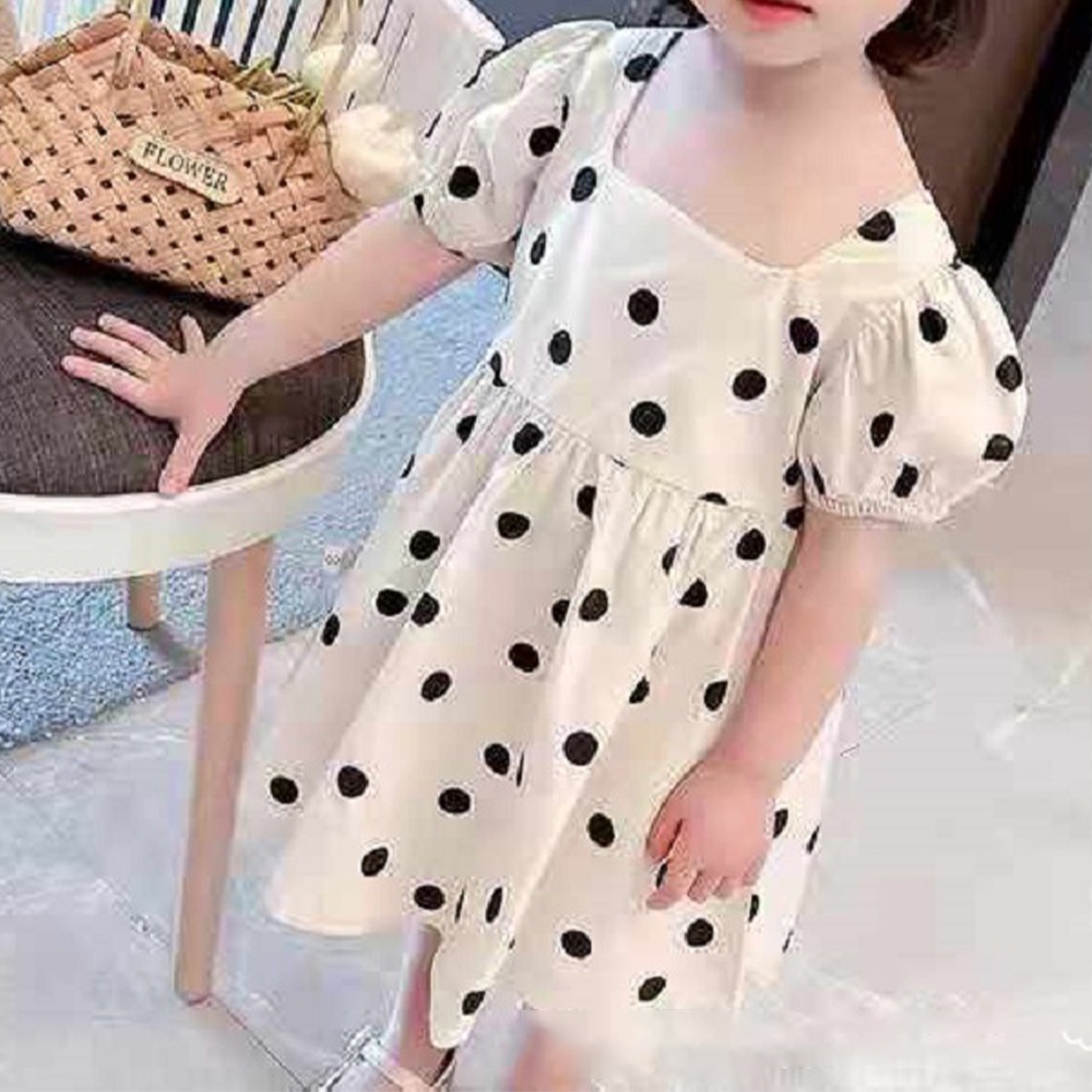 Hàng Có Sẵn Đầm Bé Gái Chấm Bi Tay Ngắn Dự Tiệc Mùa Hè