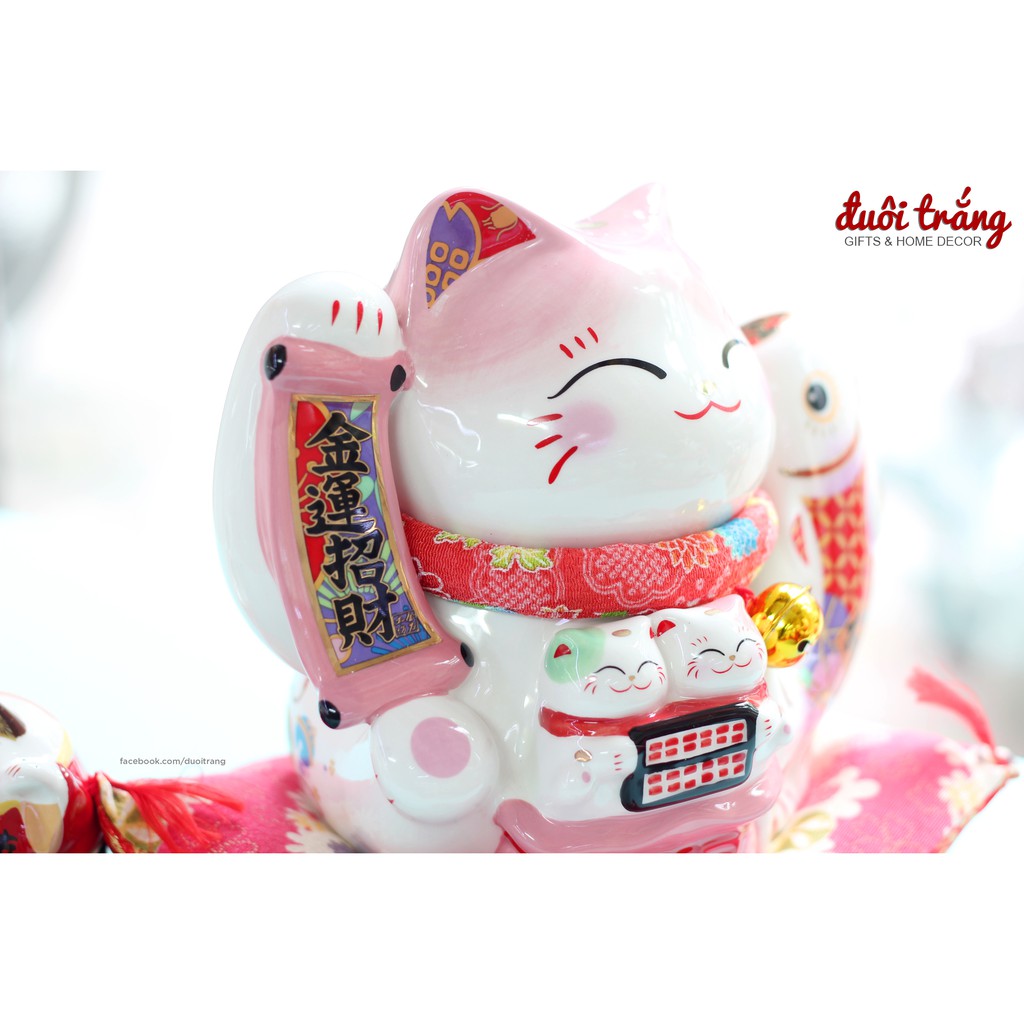 Mèo Jinshi Hồng Cá chép sứ "Kim Vận Chiêu Tài" 20cm (có video sản phẩm) | BigBuy360 - bigbuy360.vn
